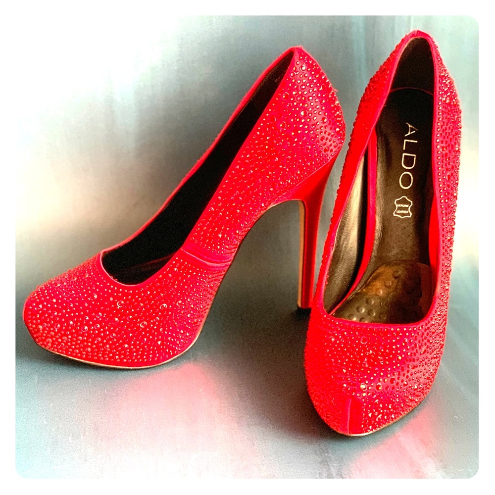 ALDO red crystal embellished heels